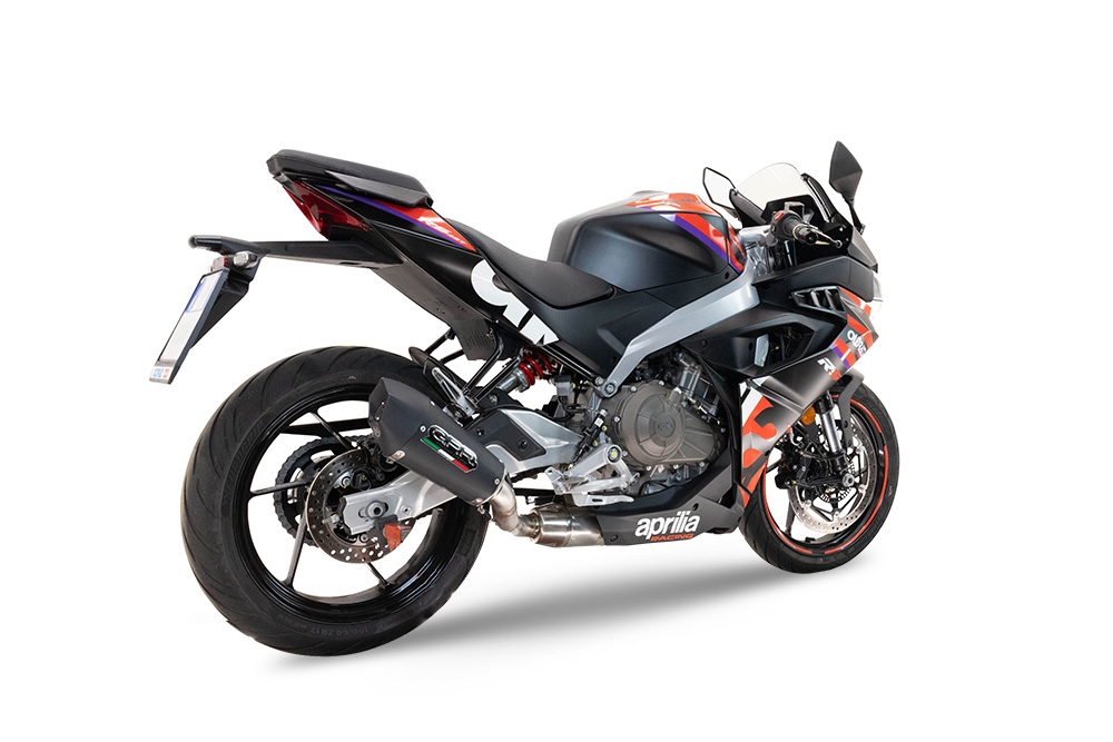 GPR exhaust compatible with  Aprilia RS 457 2024-2025, Gpe Ann. Black titanium, Slip-on exhaust including link pipe and removable db killer 