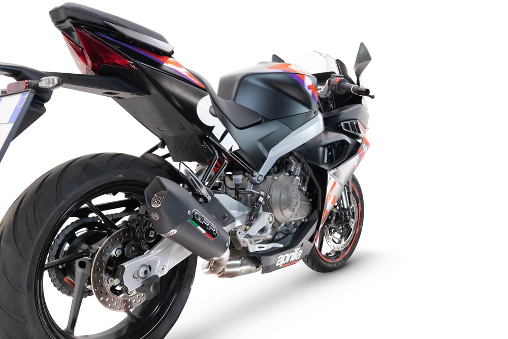 GPR exhaust compatible with  Aprilia RS 457 2024-2025, Gpe Ann. Black titanium, Slip-on exhaust including link pipe and removable db killer 