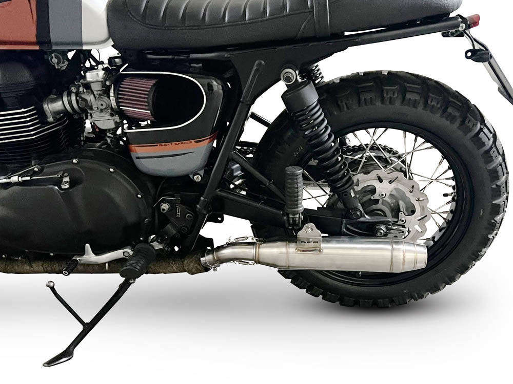 GPR exhaust compatible with  Triumph BONNEVILLE T100 2001-2014, Deeptone Inox, Dual slip-on including removable db killers and link pipes 